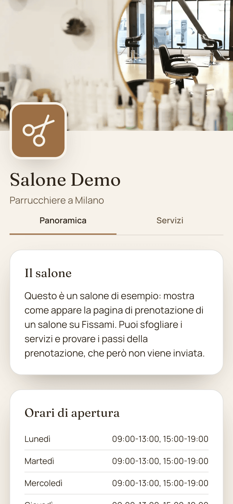La pagina del salone, con il logo e la copertina