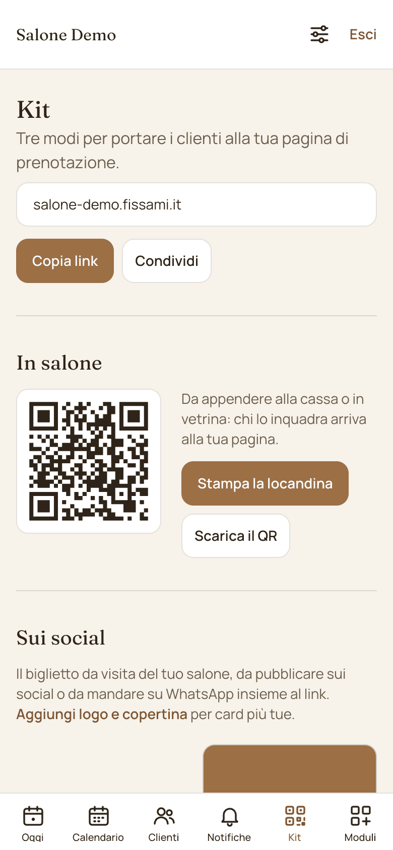 Il link e il QR da appendere in salone